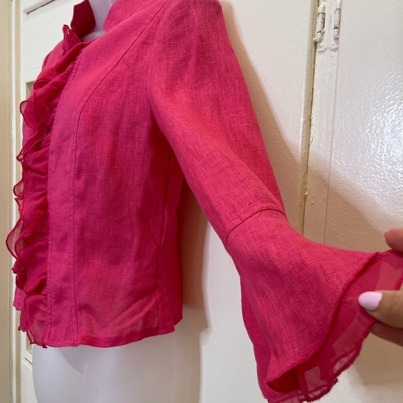 Lena Gabrielle Vintage 100% Linen Pink Fuschia Ruffle Jacket Size 4 #0449 - Picture 3 of 16